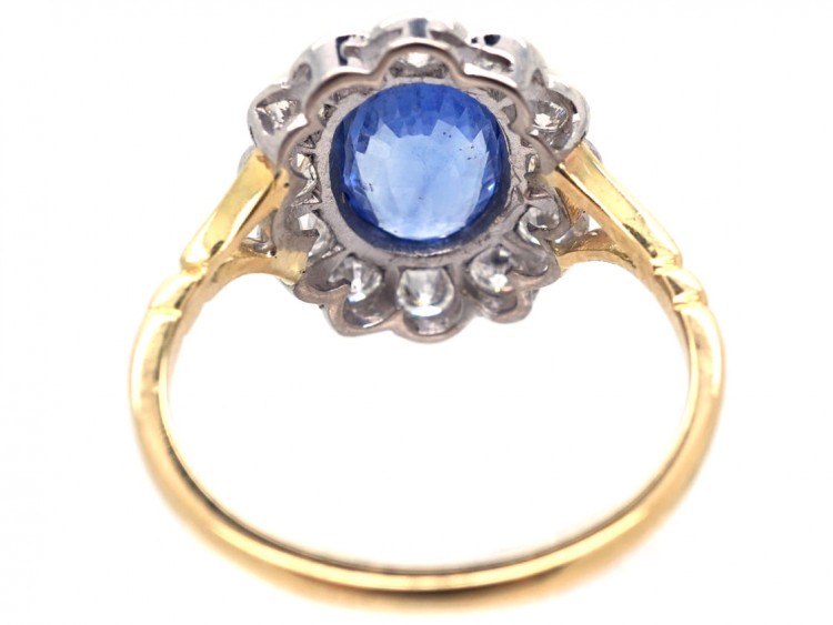 18ct Gold & Platinum, Ceylon Sapphire & Diamond Cluster Ring