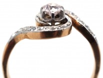 French 18ct Gold & Platinum, Art Nouveau Diamond Swirl Ring