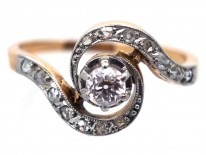 French 18ct Gold & Platinum, Art Nouveau Diamond Swirl Ring