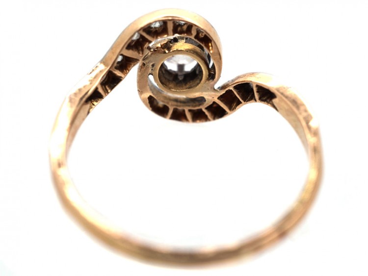 French 18ct Gold & Platinum, Art Nouveau Diamond Swirl Ring
