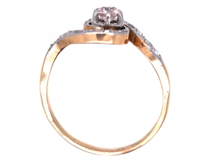 French 18ct Gold & Platinum, Art Nouveau Diamond Swirl Ring