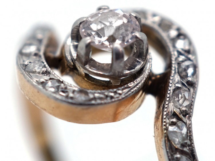 French 18ct Gold & Platinum, Art Nouveau Diamond Swirl Ring