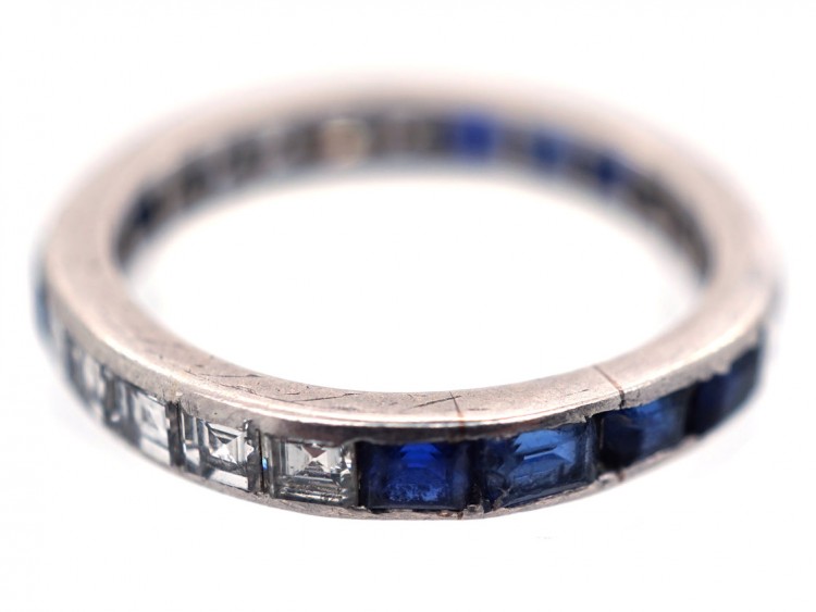 Art Deco Platinum Diamond & Sapphire Eternity Ring