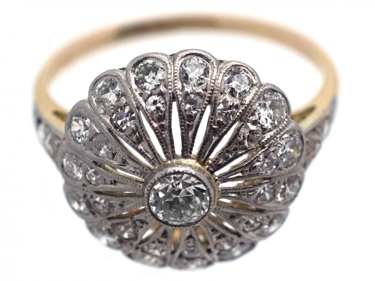 Edwardian 18ct Gold ​& Platinum, Diamond Starburst Ring