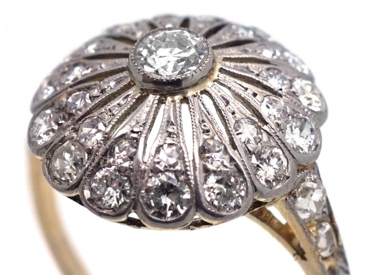 Edwardian 18ct Gold ​& Platinum, Diamond Starburst Ring