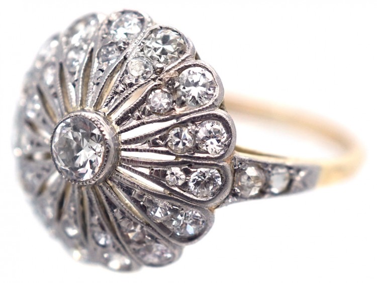 Edwardian 18ct Gold ​& Platinum, Diamond Starburst Ring