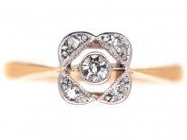 Art Deco 18ct Gold & Platinum Square & Diamond Shaped, Diamond Ring