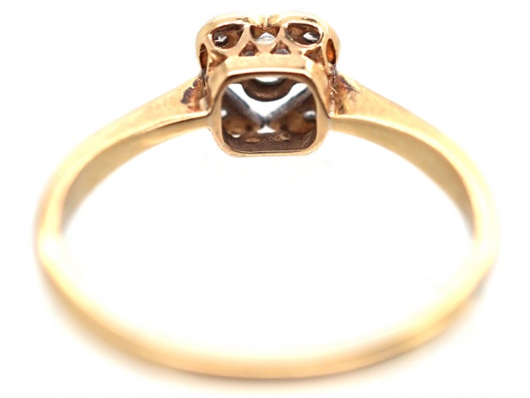 Art Deco 18ct Gold & Platinum Square & Diamond Shaped, Diamond Ring