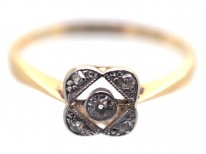 Art Deco 18ct Gold & Platinum Square & Diamond Shaped, Diamond Ring