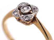 Art Deco 18ct Gold & Platinum Square & Diamond Shaped, Diamond Ring