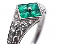 Platinum, Emerald & Diamond, Diamond Shaped Ring