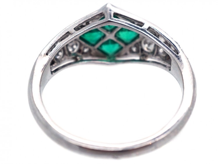 Platinum, Emerald & Diamond, Diamond Shaped Ring