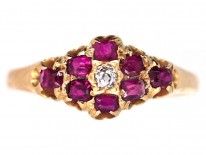 Edwardian 18ct Gold, Ruby & Diamond Cluster Ring