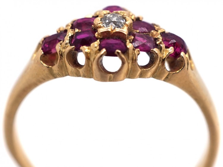 Edwardian 18ct Gold, Ruby & Diamond Cluster Ring