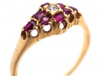 Edwardian 18ct Gold, Ruby & Diamond Cluster Ring