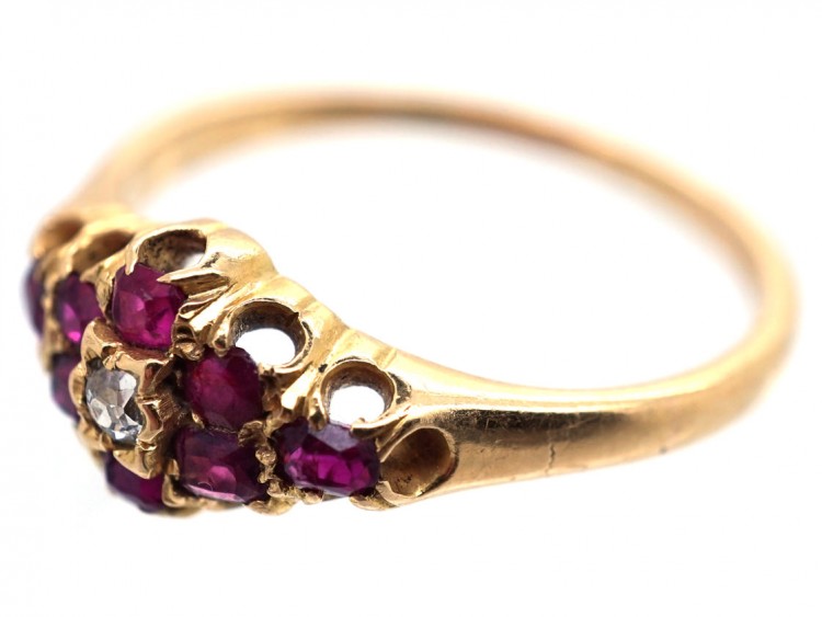 Edwardian 18ct Gold, Ruby & Diamond Cluster Ring