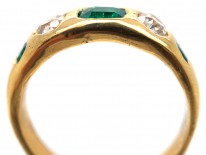Victorian Diamond & Emerald Rub Over Set 18ct Gold Ring