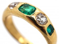 Victorian Diamond & Emerald Rub Over Set 18ct Gold Ring