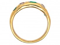 Victorian Diamond & Emerald Rub Over Set 18ct Gold Ring