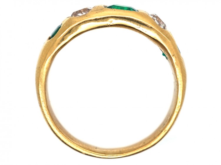 Victorian Diamond & Emerald Rub Over Set 18ct Gold Ring