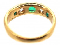 Victorian Diamond & Emerald Rub Over Set 18ct Gold Ring
