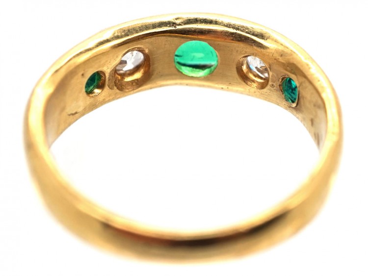 Victorian Diamond & Emerald Rub Over Set 18ct Gold Ring