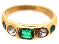 Victorian Diamond & Emerald Rub Over Set 18ct Gold Ring