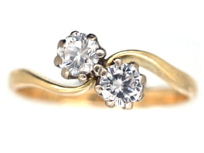Edwardian 18ct Gold Two Diamond Twist Ring