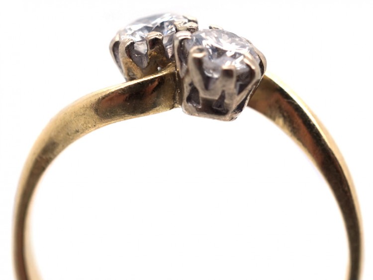 Edwardian 18ct Gold Two Diamond Twist Ring