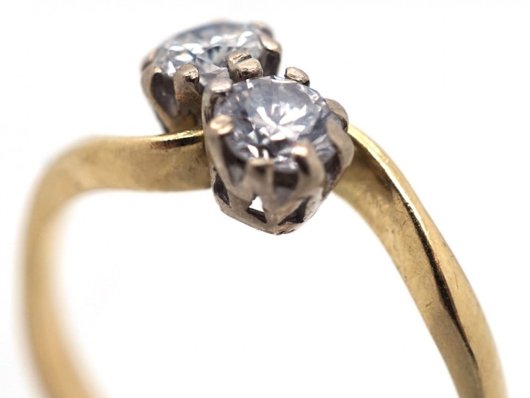 Edwardian 18ct Gold Two Diamond Twist Ring