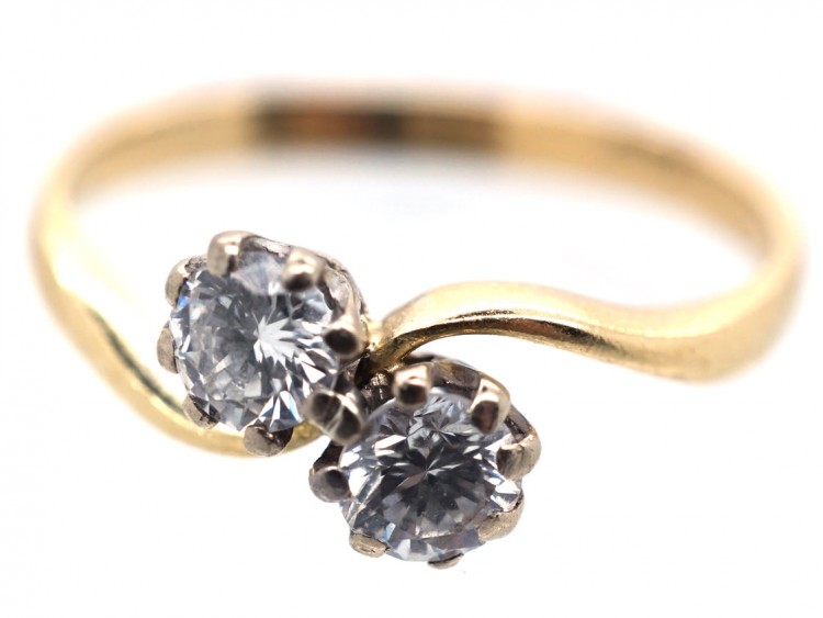 Edwardian 18ct Gold Two Diamond Twist Ring