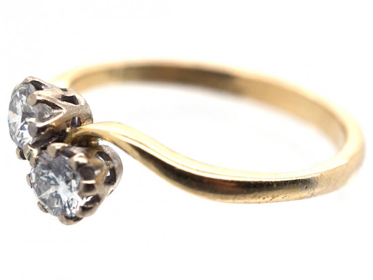 Edwardian 18ct Gold Two Diamond Twist Ring