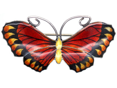 Silver, Brown & Yellow Enamel Butterfly Brooch