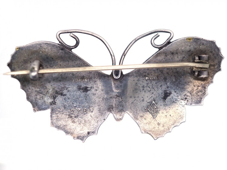 Silver, Brown & Yellow Enamel Butterfly Brooch