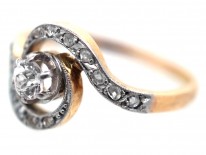 French 18ct Gold & Platinum, Art Nouveau Diamond Swirl Ring
