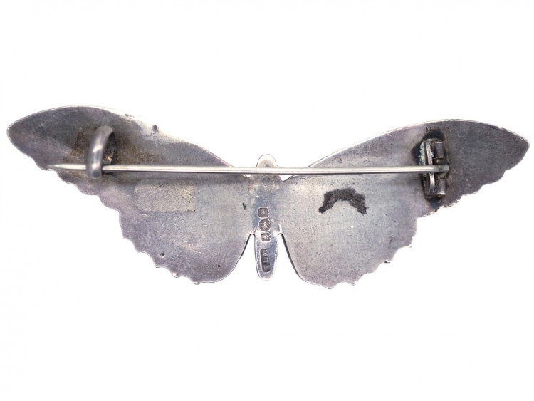 Silver, Yellow & Green Enamel Butterfly Brooch