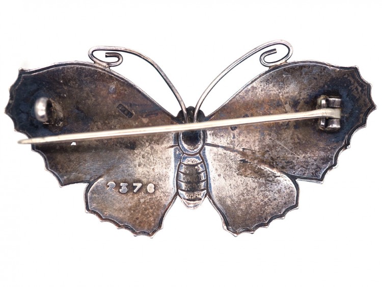 Silver,Turquoise & Dark Blue Enamel, Butterfly Brooch