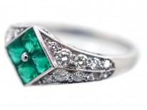 Platinum, Emerald & Diamond, Diamond Shaped Ring