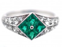 Platinum, Emerald & Diamond, Diamond Shaped Ring