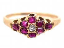 Edwardian 18ct Gold, Ruby & Diamond Cluster Ring