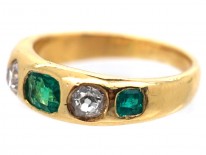 Victorian Diamond & Emerald Rub Over Set 18ct Gold Ring