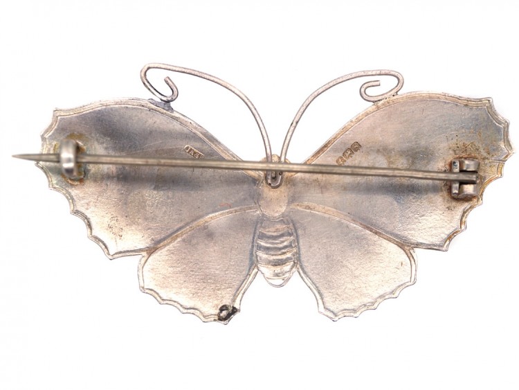 Silver, Purple & Green Enamel Butterfly Brooch