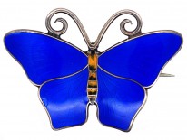 Norwegian Silver & Blue Enamel Butterfly Brooch by Hestenes