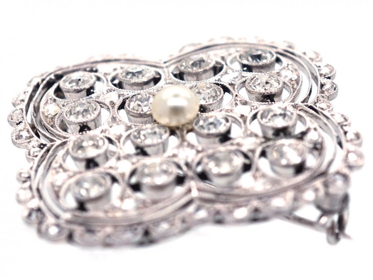 Edwardian Platinum Natural Split Pearl & Diamond Brooch