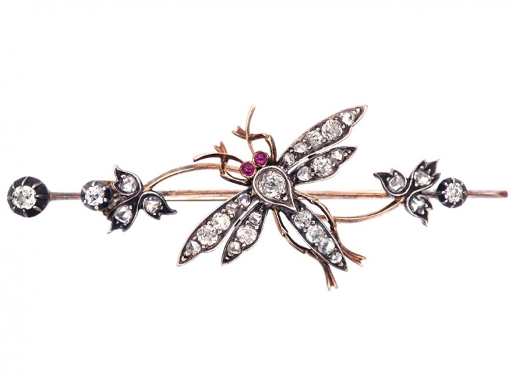 Edwardian Diamond & Ruby Insect Brooch