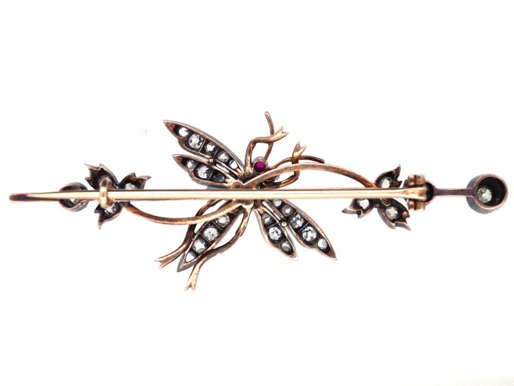 Edwardian Diamond & Ruby Insect Brooch