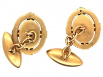 Victorian 18ct Gold Cabochon Garnet ​& Diamond Star Set Cufflinks