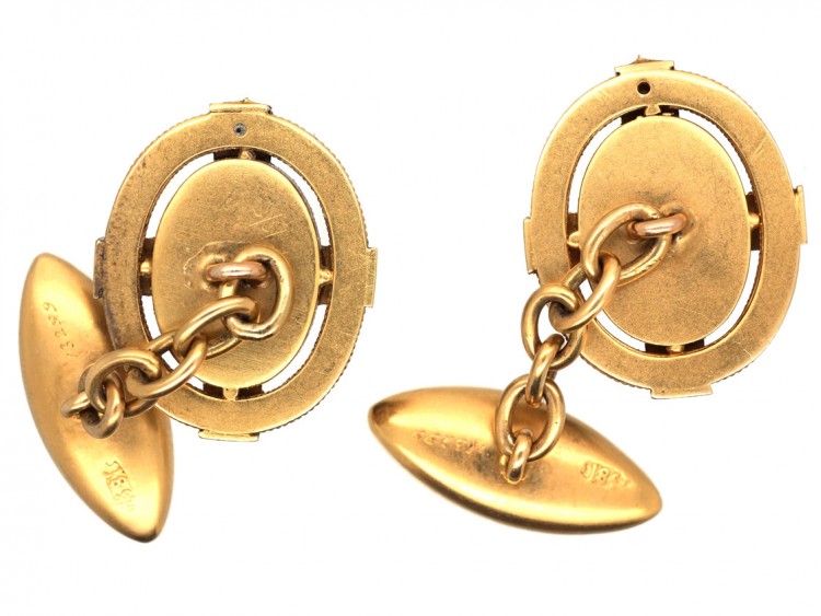 Victorian 18ct Gold Cabochon Garnet ​& Diamond Star Set Cufflinks
