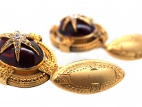 Victorian 18ct Gold Cabochon Garnet ​& Diamond Star Set Cufflinks