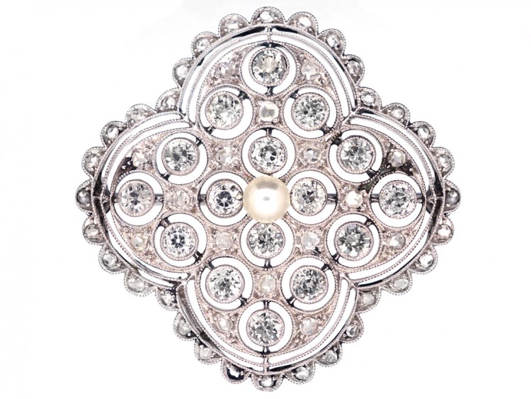 Edwardian Platinum Natural Split Pearl & Diamond Brooch